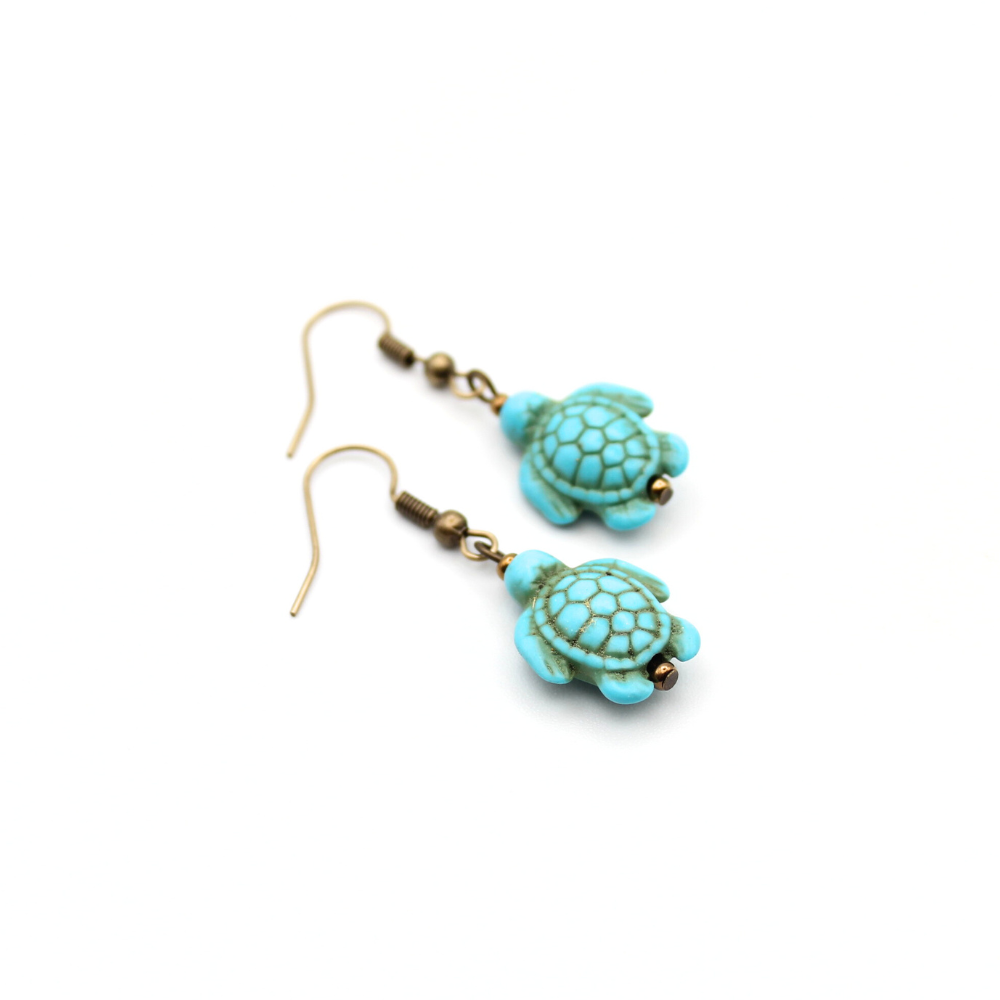 Turtle Earrings with Blue Howlite (Bronze)