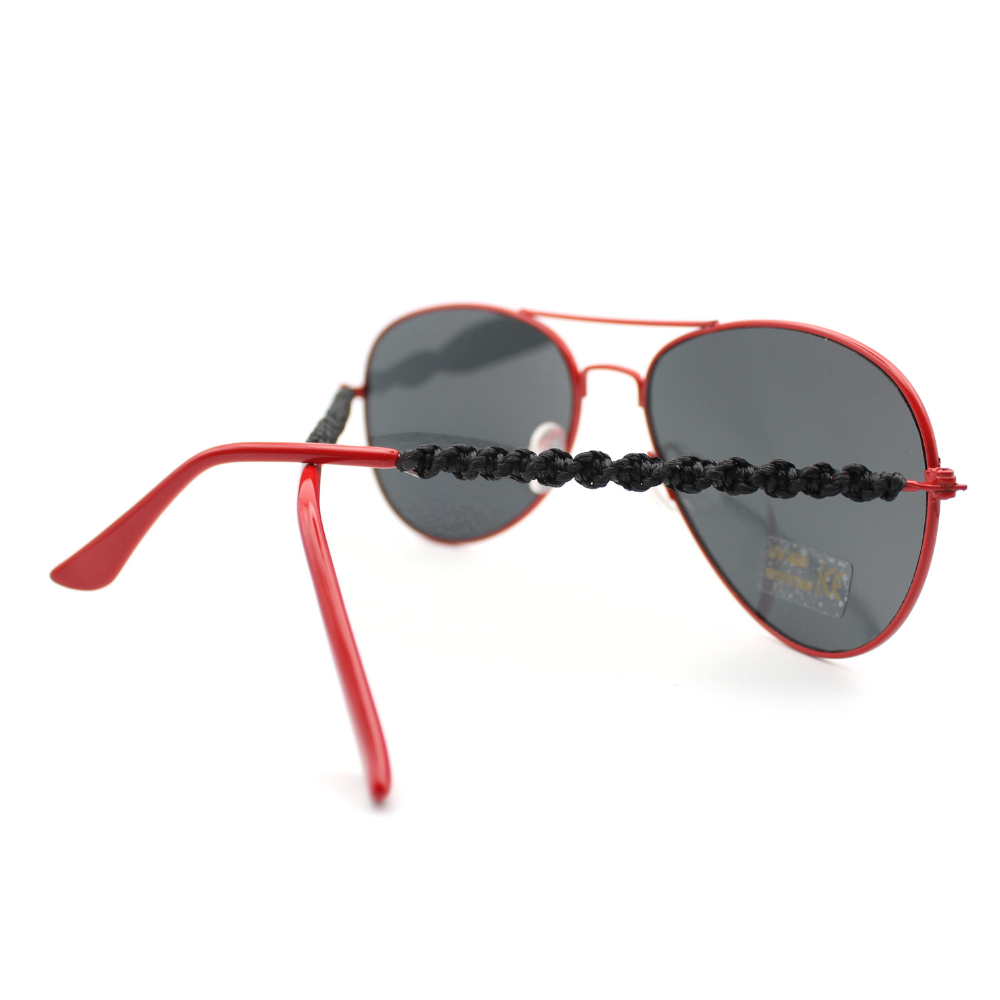 Black and Red Aviator Sunglasses with Macrame