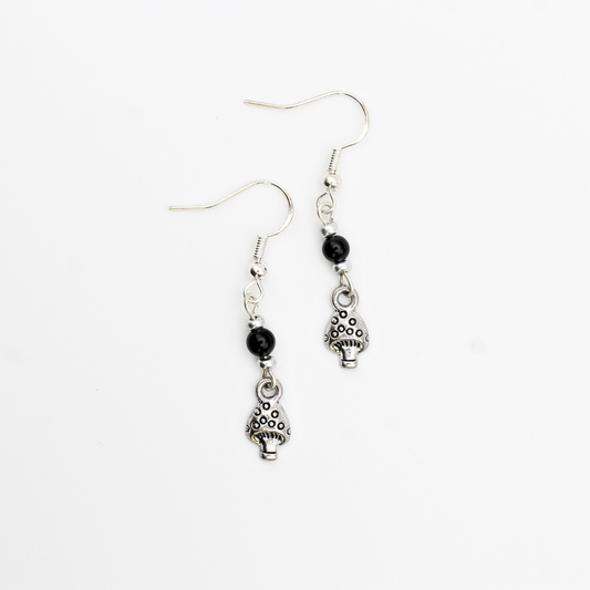 Mushroom Earrings with Obsidian