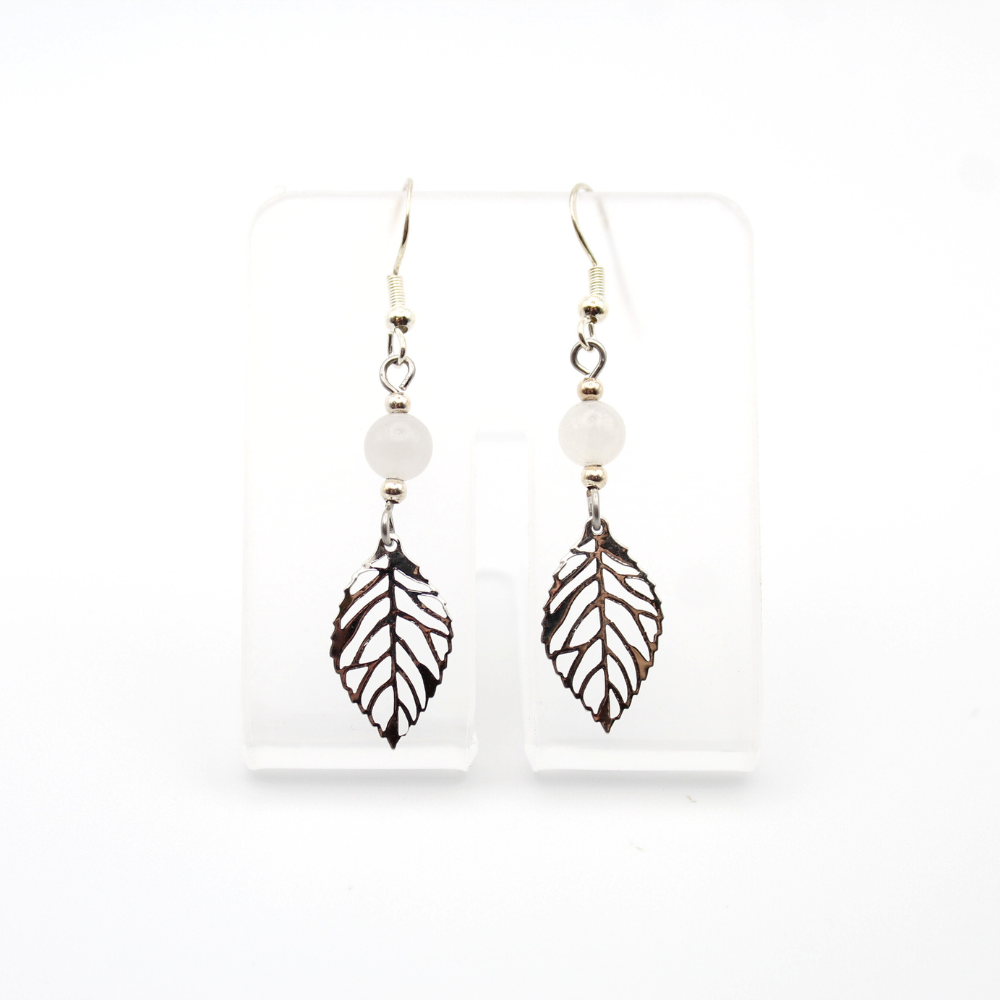 Leaf Earrings with Smoky Quartz (Silver)