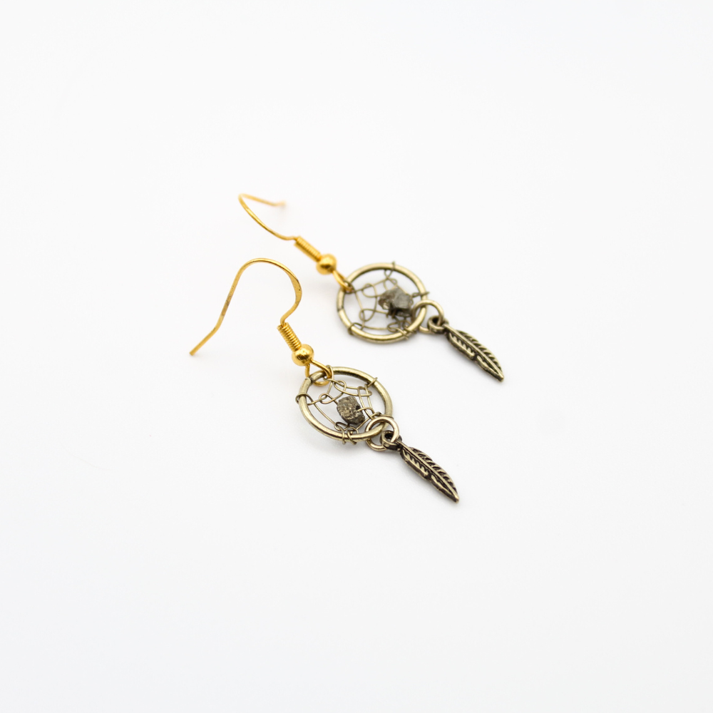 Dream Catcher Earrings with Pyrite (Gold)
