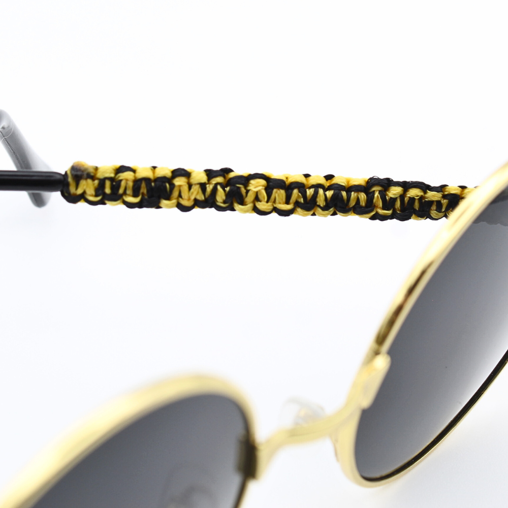 Round Sunglasses with Black & Yellow Macrame