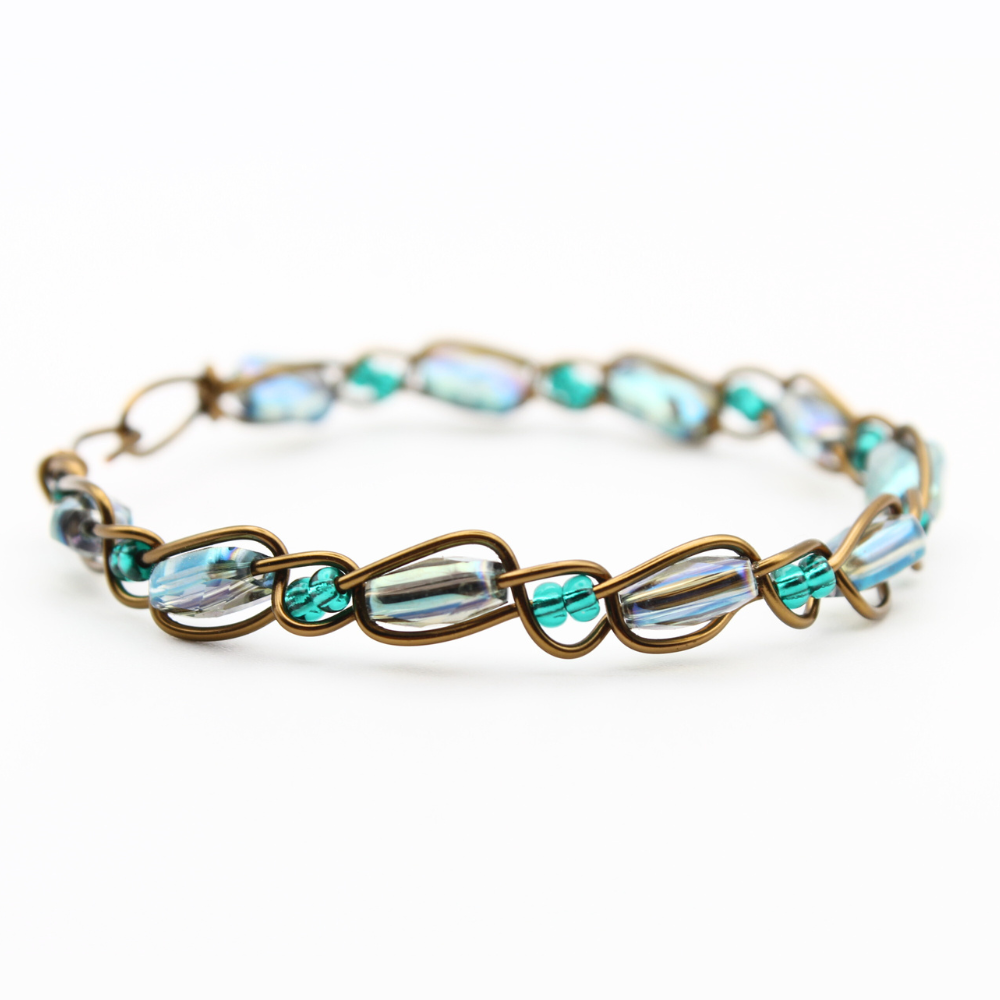 Bronze & Blue Bangle Bracelet (with Clasp)