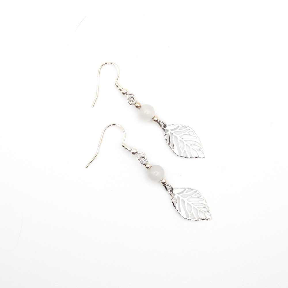 Leaf Earrings with Smoky Quartz (Silver)