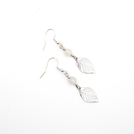 Leaf Earrings with Smoky Quartz (Silver)