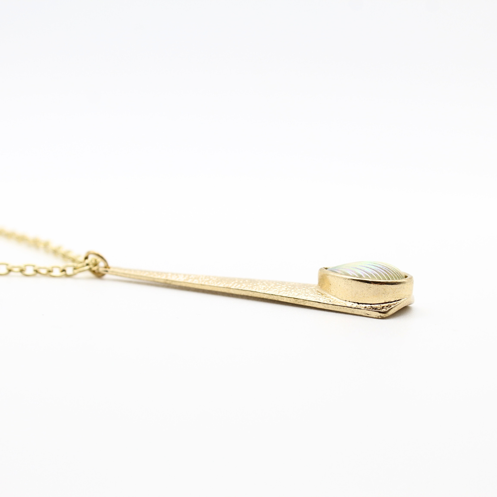 Gold Pendant Necklace with Opalite Seashell Accent