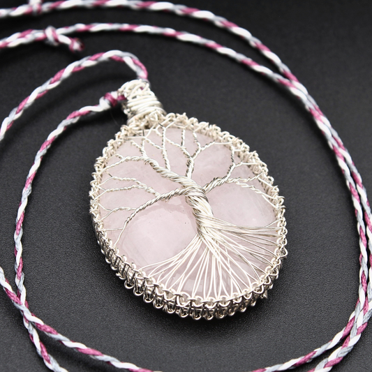 Rose Quartz Tree of Life Necklace