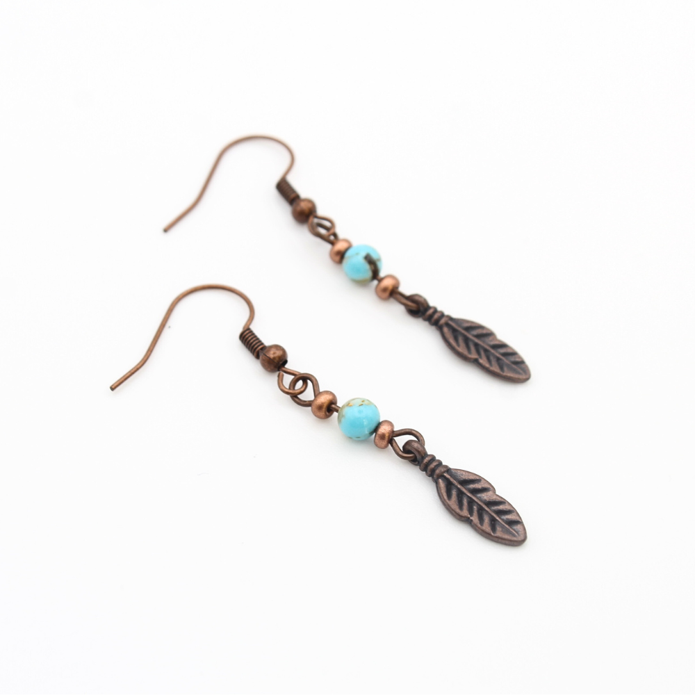Feather Earrings with Turquoise (Copper)