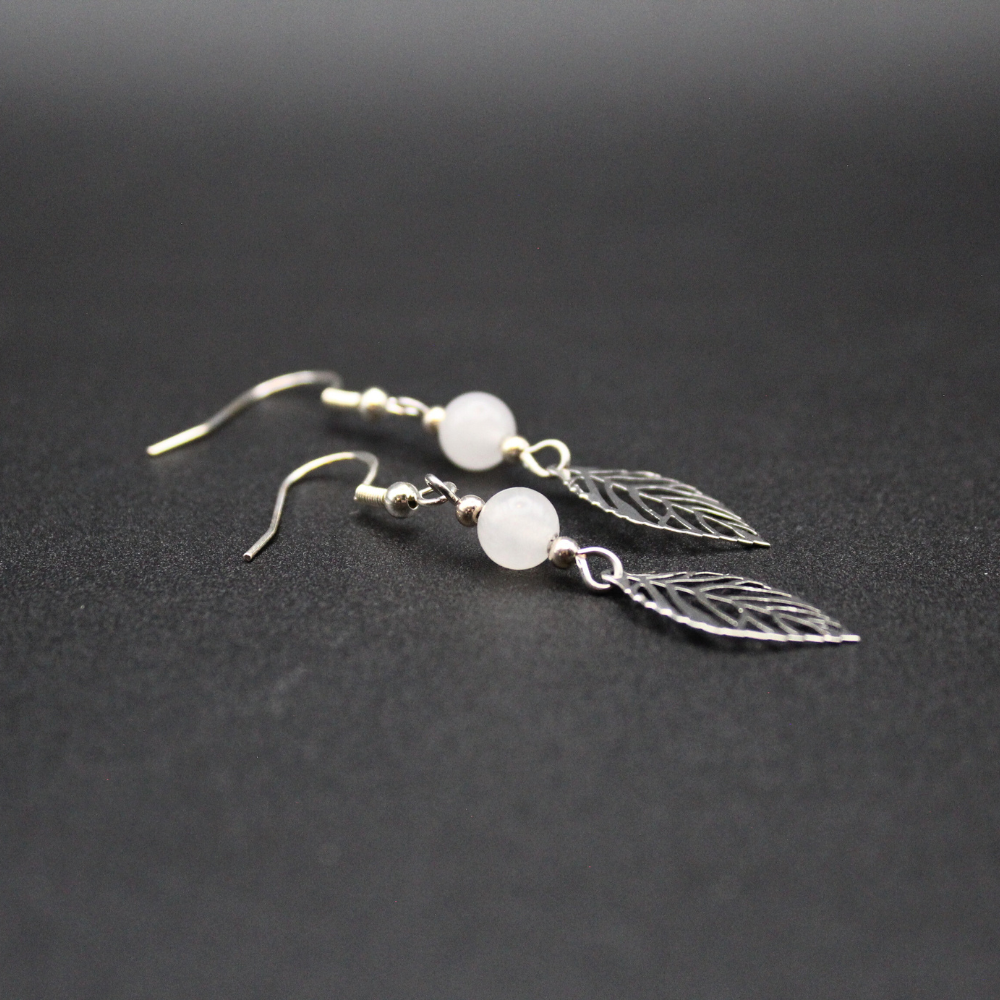 Leaf Earrings with Smoky Quartz (Silver)