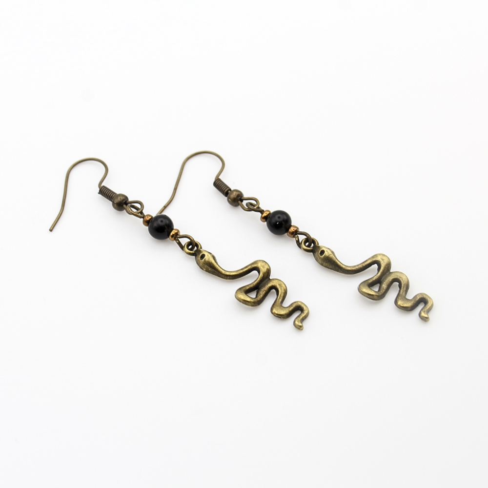 Obsidian Earrings w/ Snake Charm