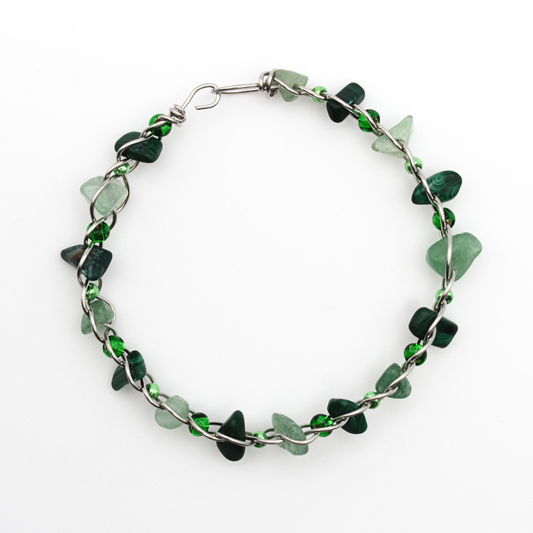 Green & Silver Bangle Bracelet (w/ Clasp)
