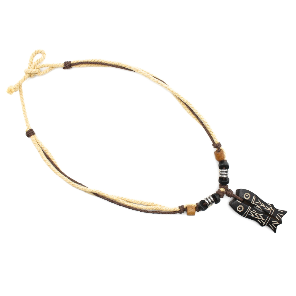 Double Fish - Carved Bone Necklace