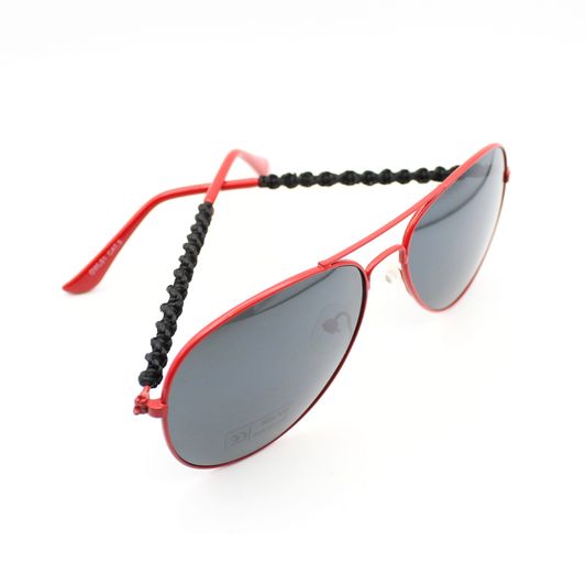 Black and Red Aviator Sunglasses with Macrame