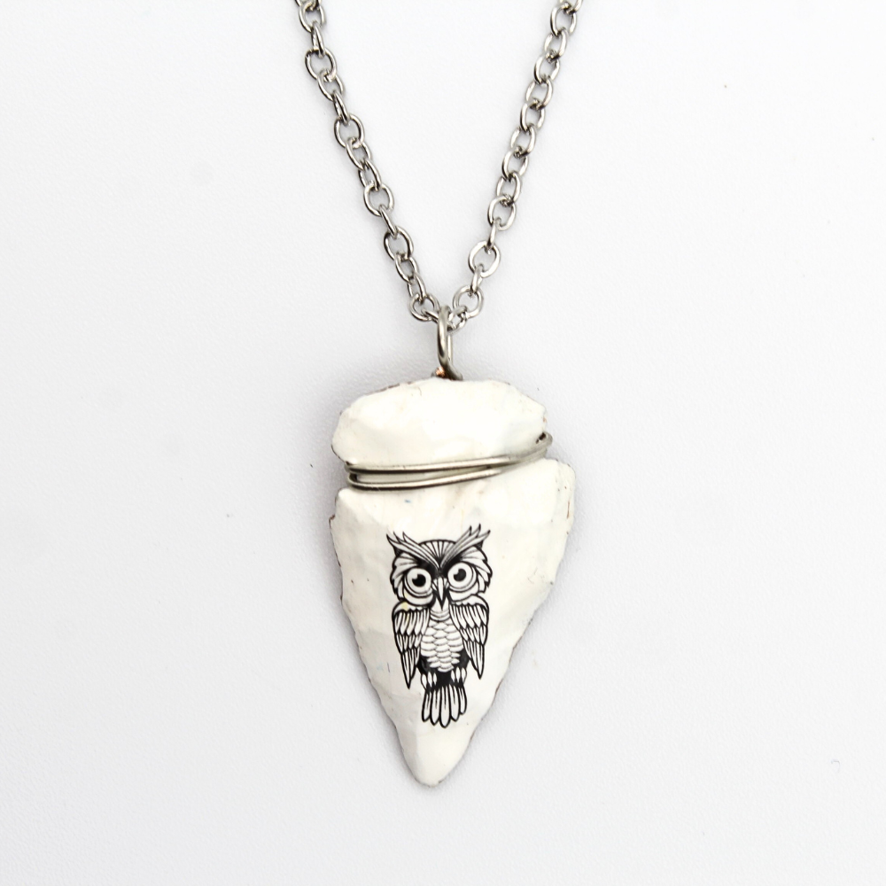 Black Owl Arrowhead Necklace