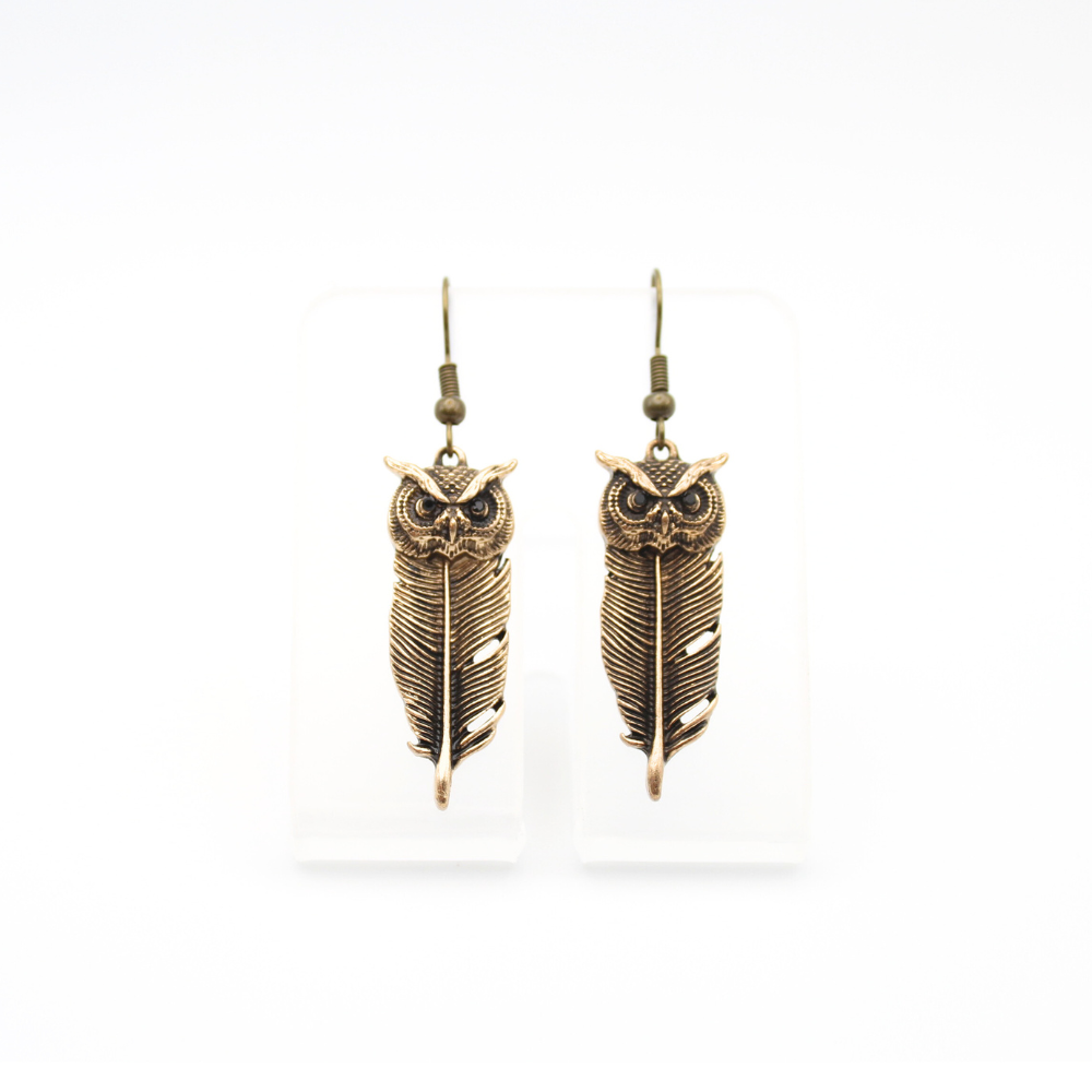 Owl Feather Earrings (Bronze)
