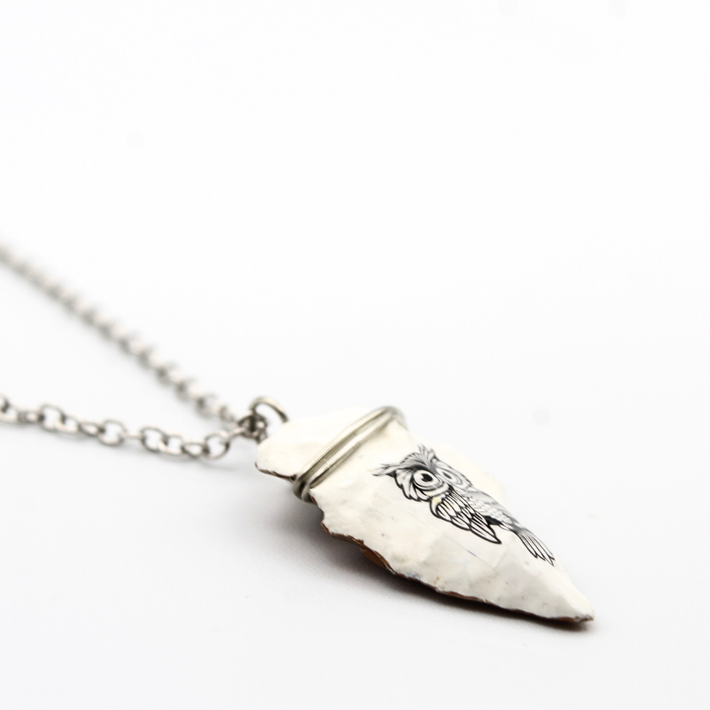 Black Owl Arrowhead Necklace