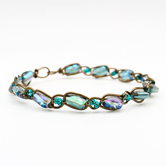 Bronze & Blue Bangle Bracelet (with Clasp)