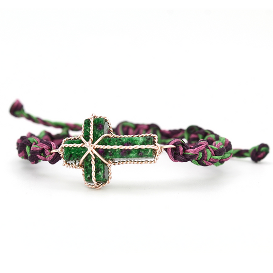 Ruby Zoisite Cross Bracelet (Adjustable)