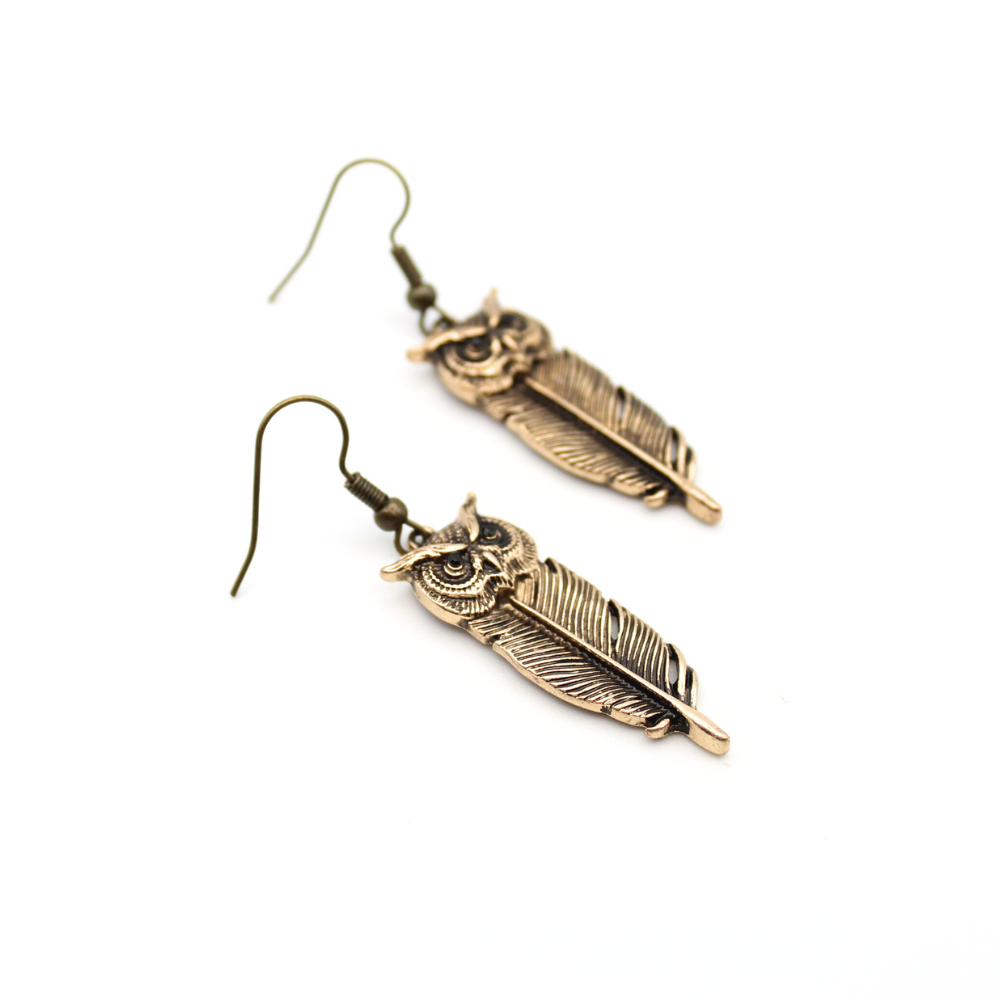 Owl Feather Earrings (Bronze)