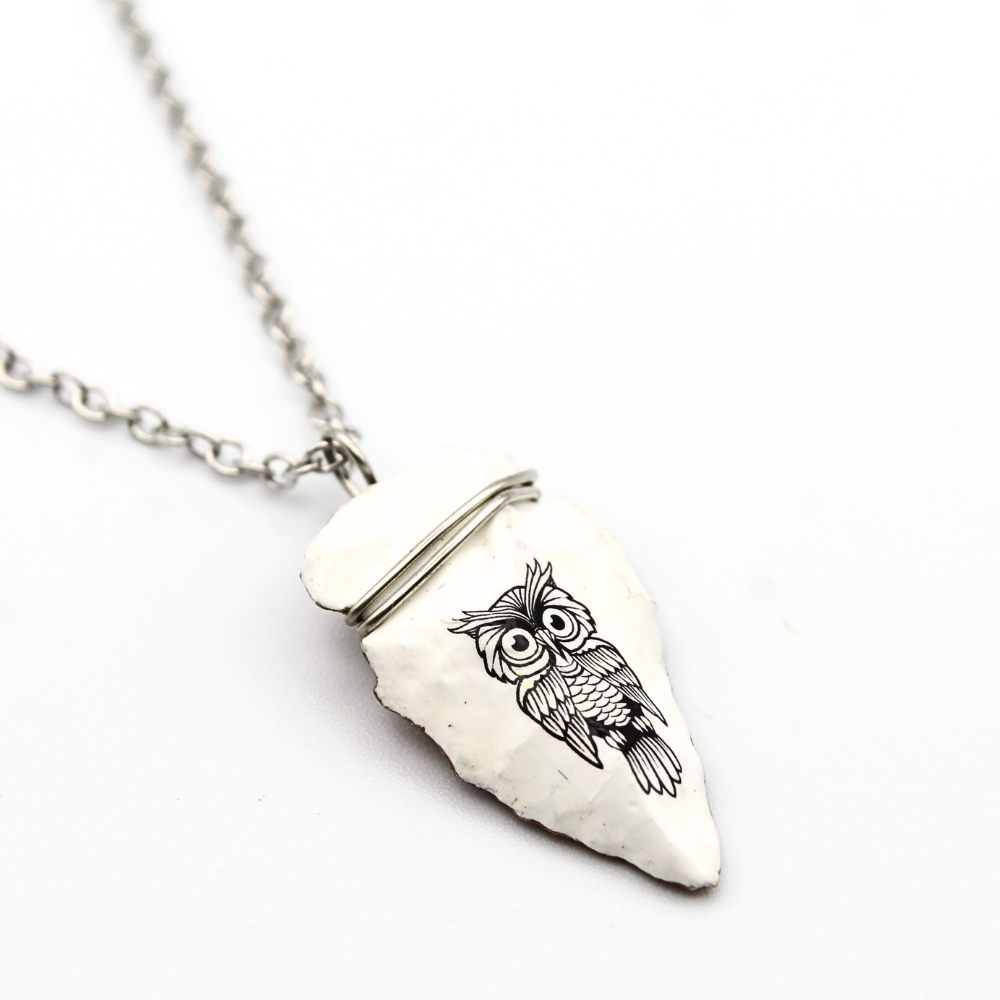 Black Owl Arrowhead Necklace
