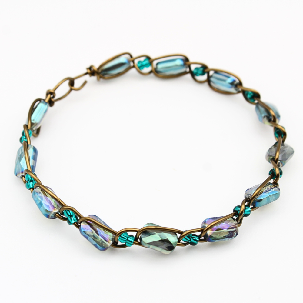 Bronze & Blue Bangle Bracelet (with Clasp)
