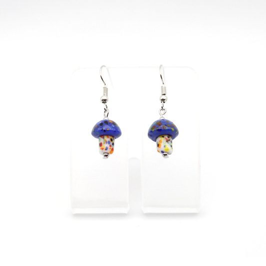 Mushroom Earrings with Painted Glass (Silver)