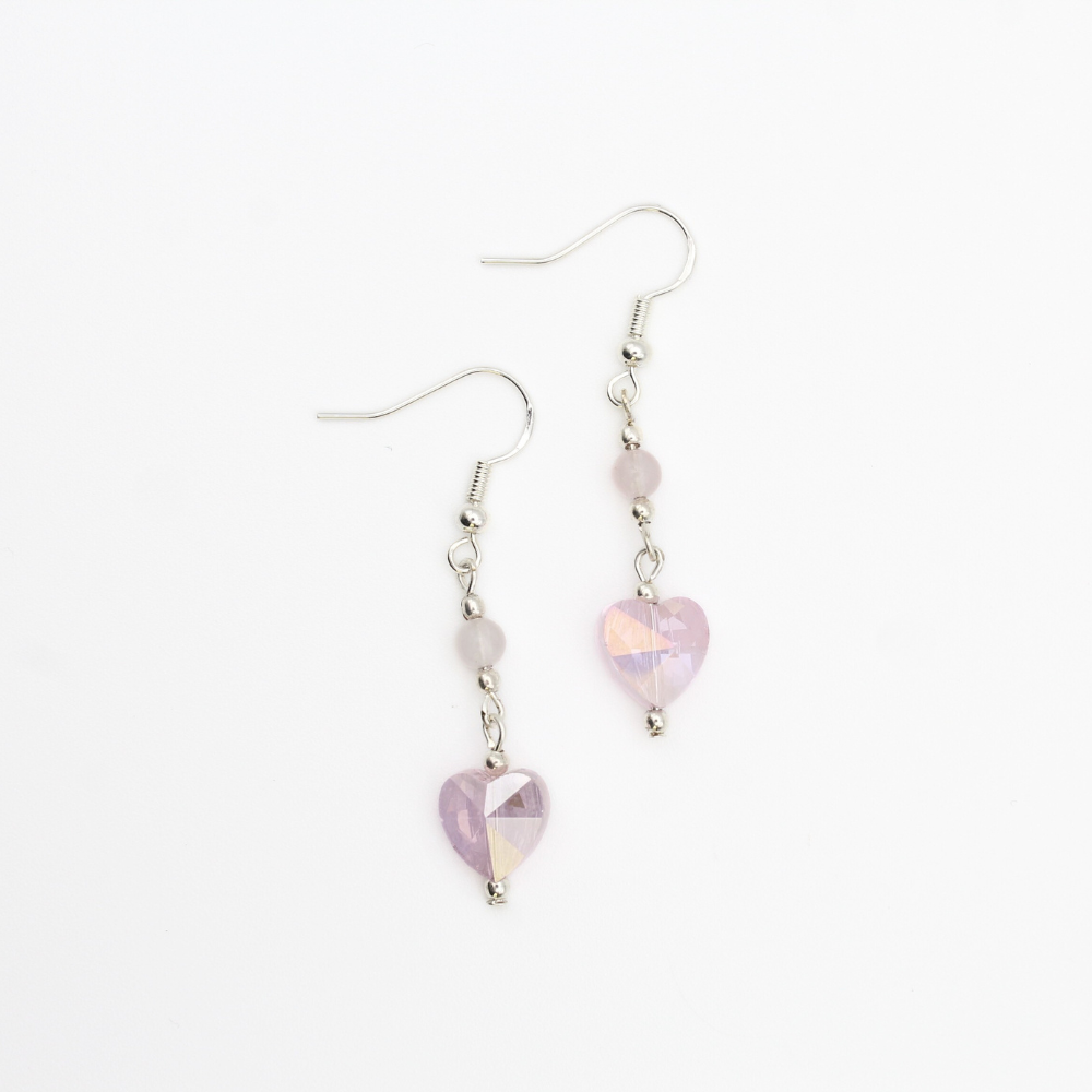 Heart Earrings with Rose Quartz