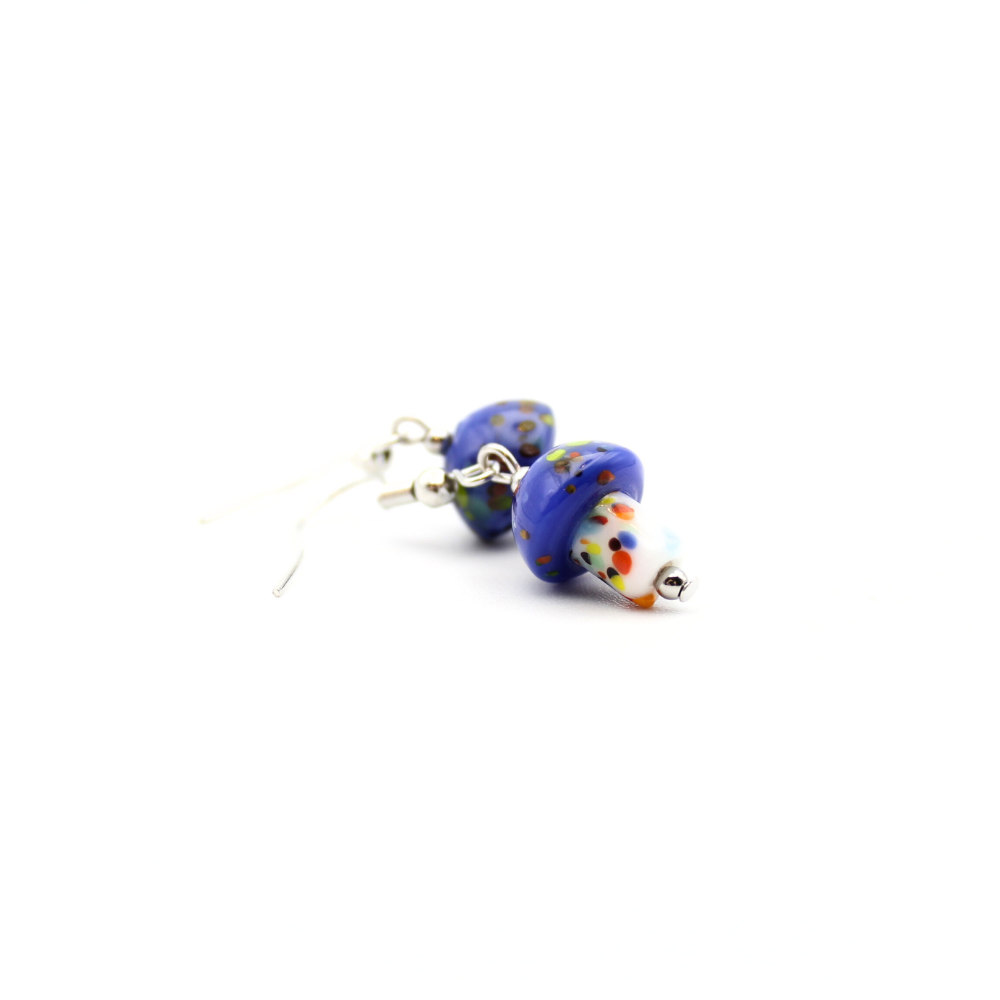 Mushroom Earrings with Painted Glass (Silver)
