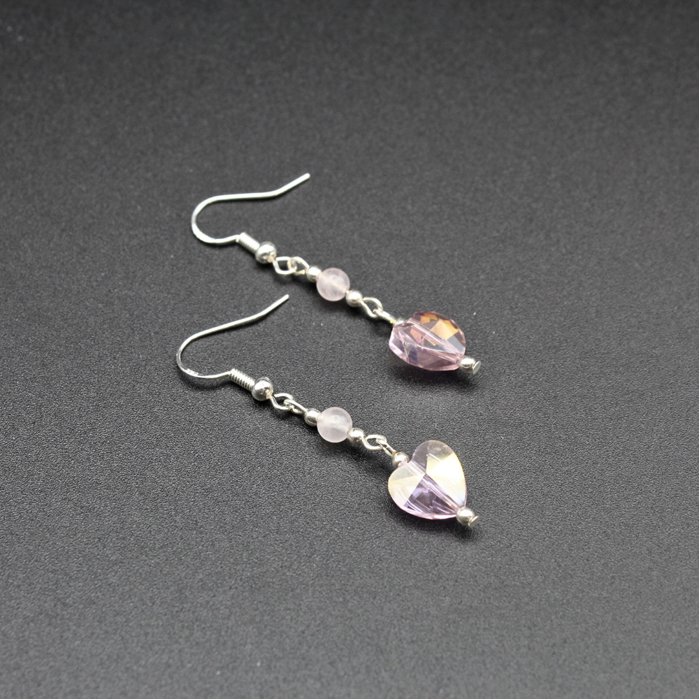 Heart Earrings with Rose Quartz