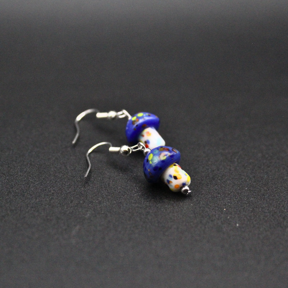 Mushroom Earrings with Painted Glass (Silver)