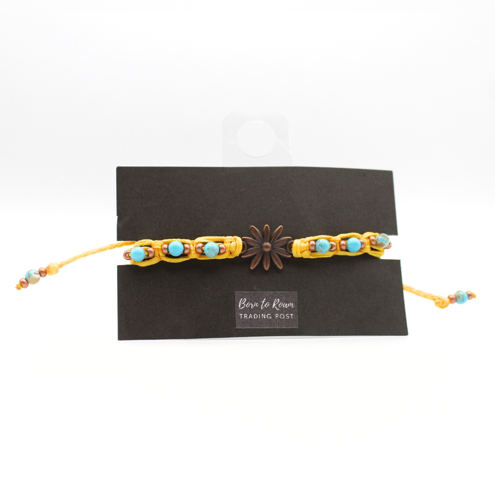 Daisy Charm Bracelet with Turquoise & Copper (Adjustable)