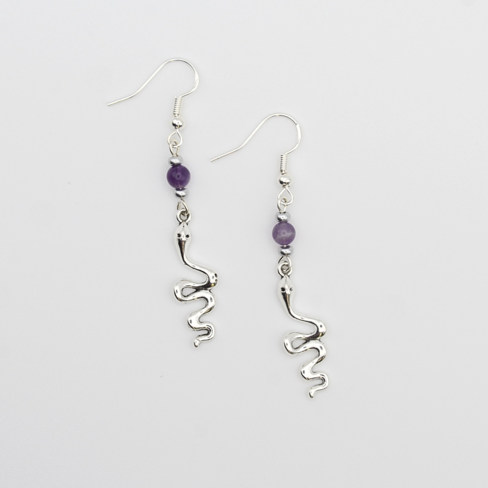 Amethyst Earrings w/ Snake Charm