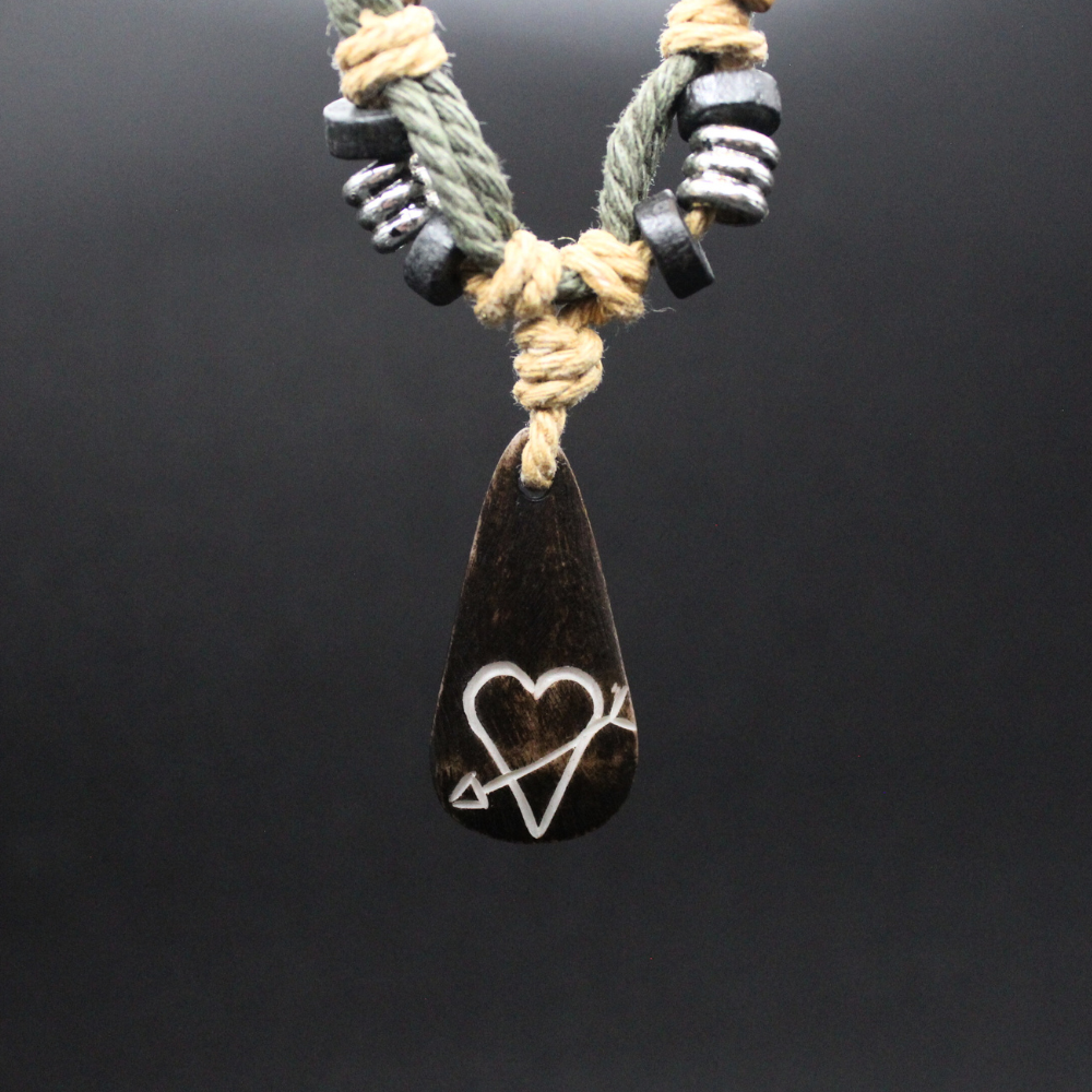 Heart w/ Arrow - Carved Bone Necklace