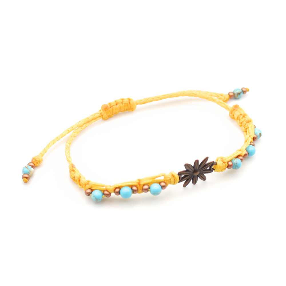Daisy Charm Bracelet with Turquoise & Copper (Adjustable)