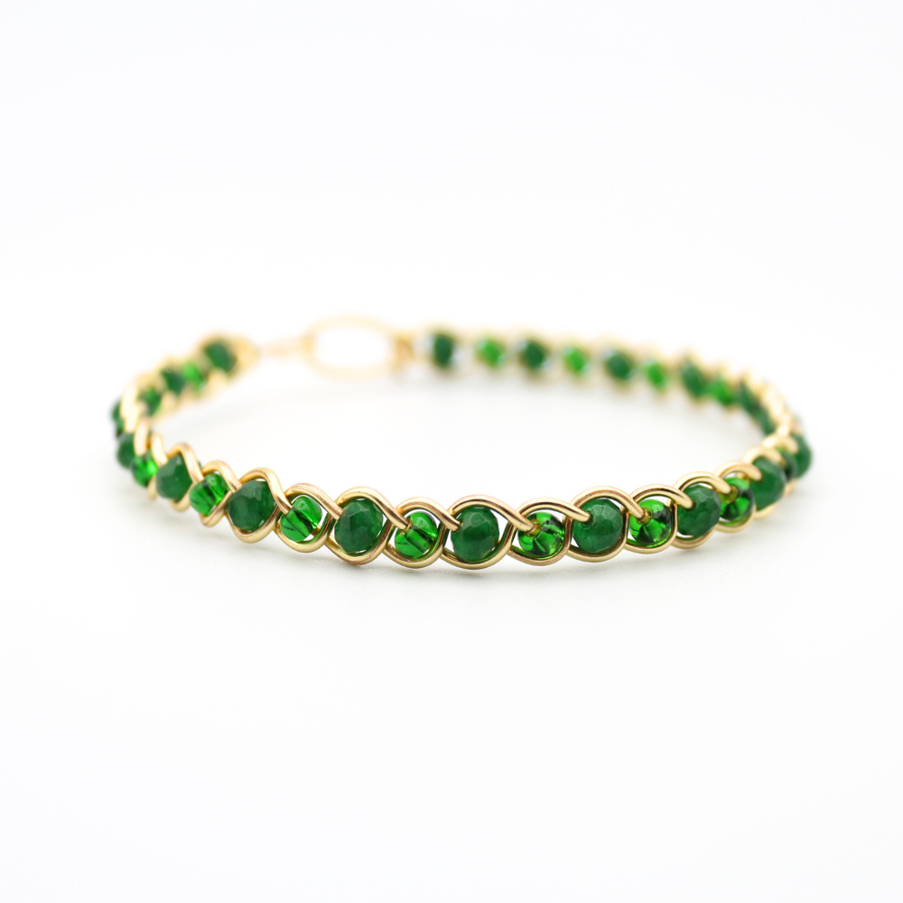Emerald Bangle Bracelet (with Clasp) (Gold)