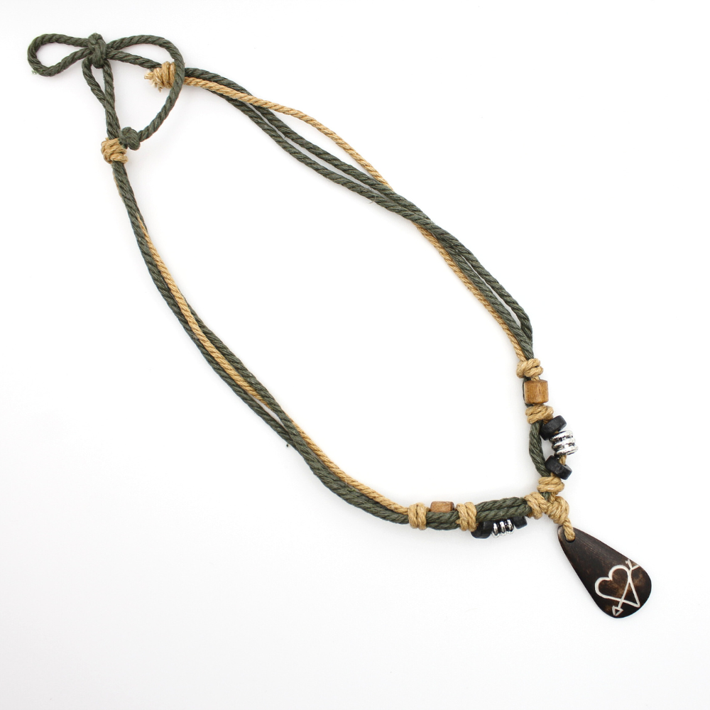 Heart w/ Arrow - Carved Bone Necklace