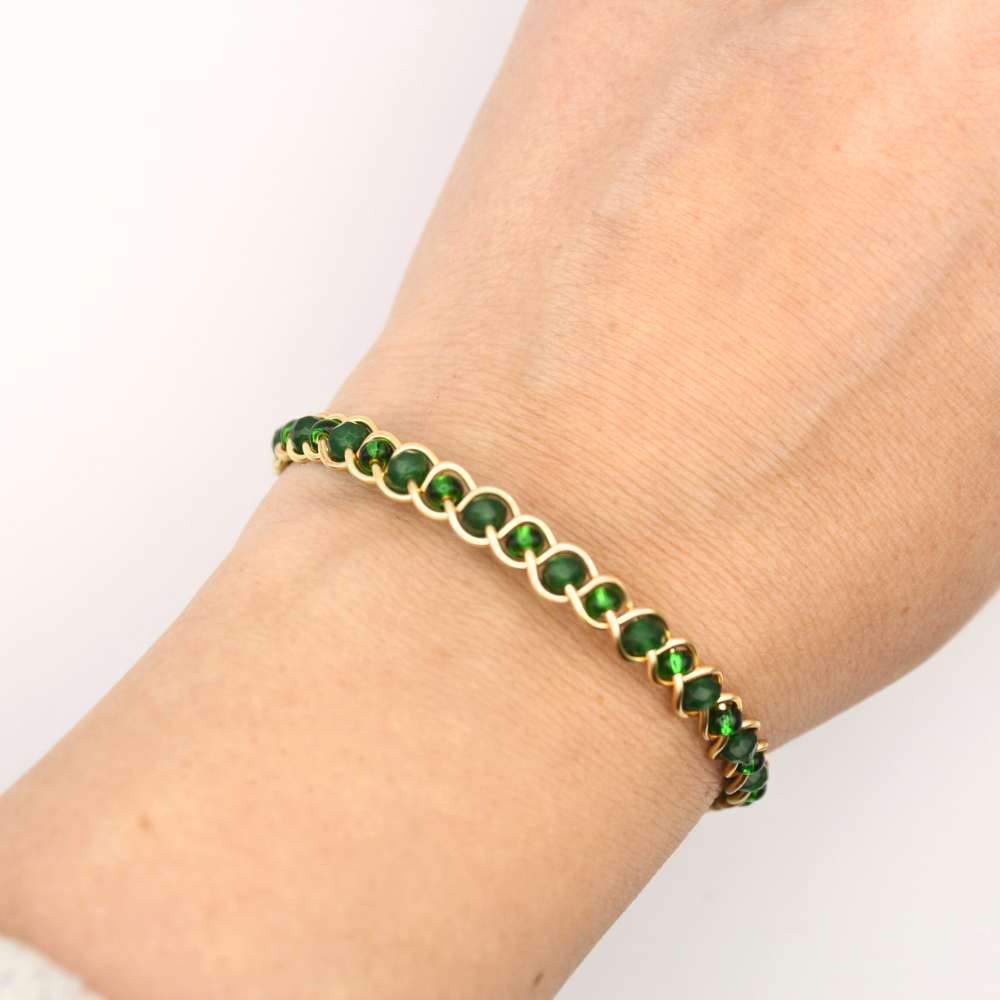 Emerald Bangle Bracelet (with Clasp) (Gold)