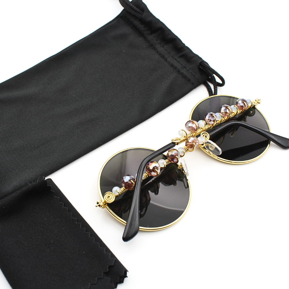 Round Sunglasses with Gold and Pink Accents