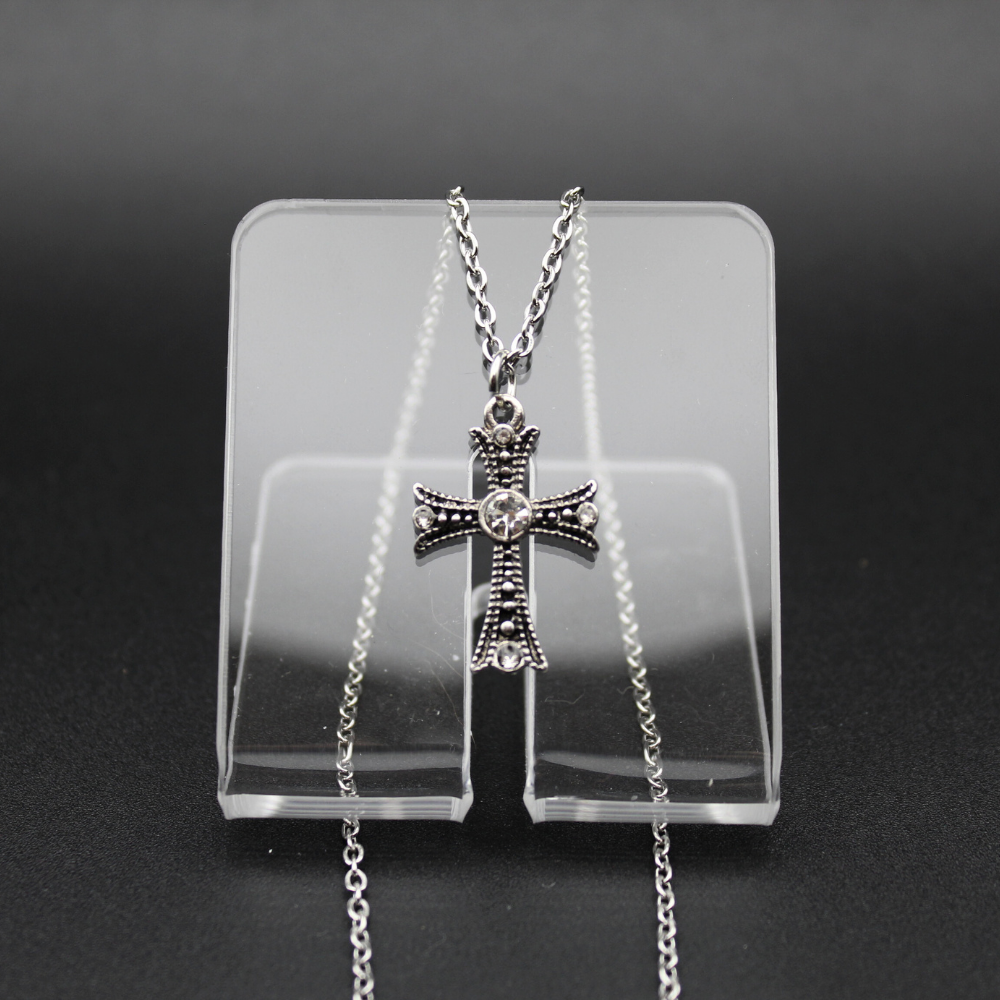Rhinestone Cross Necklace (Silver)