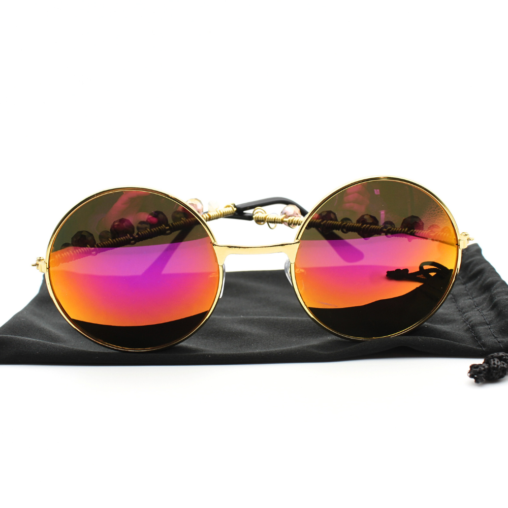 Round Sunglasses with Gold and Pink Accents