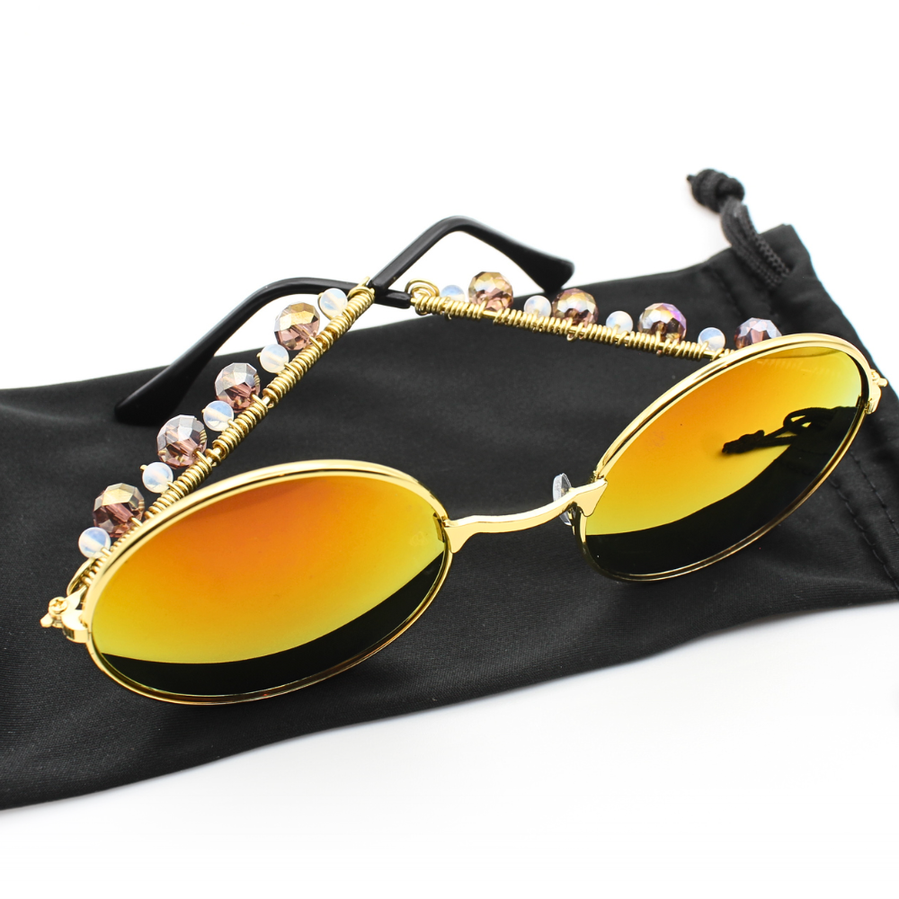 Round Sunglasses with Gold and Pink Accents
