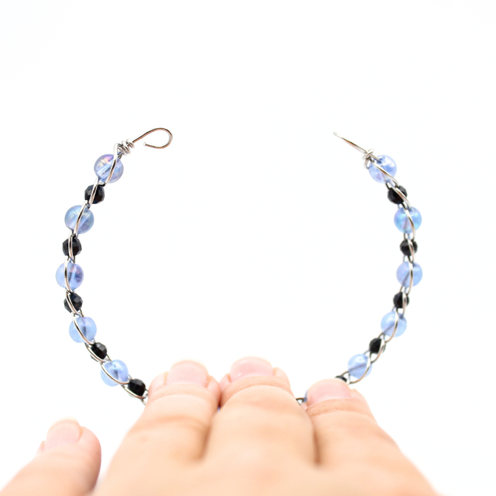 Blue Glass + Sapphire Bangle Bracelet (with Clasp) (Silver)