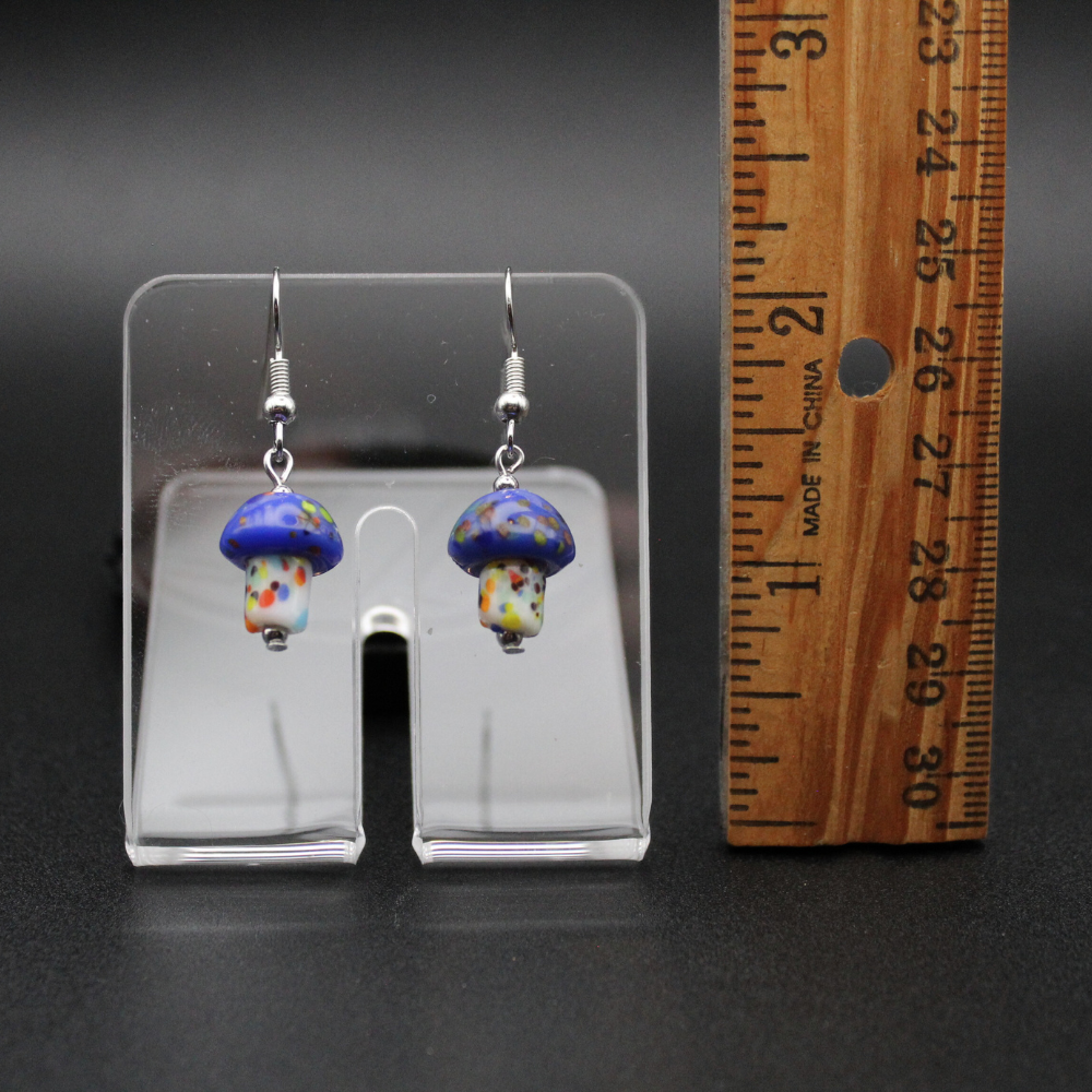 Mushroom Earrings with Painted Glass (Silver)