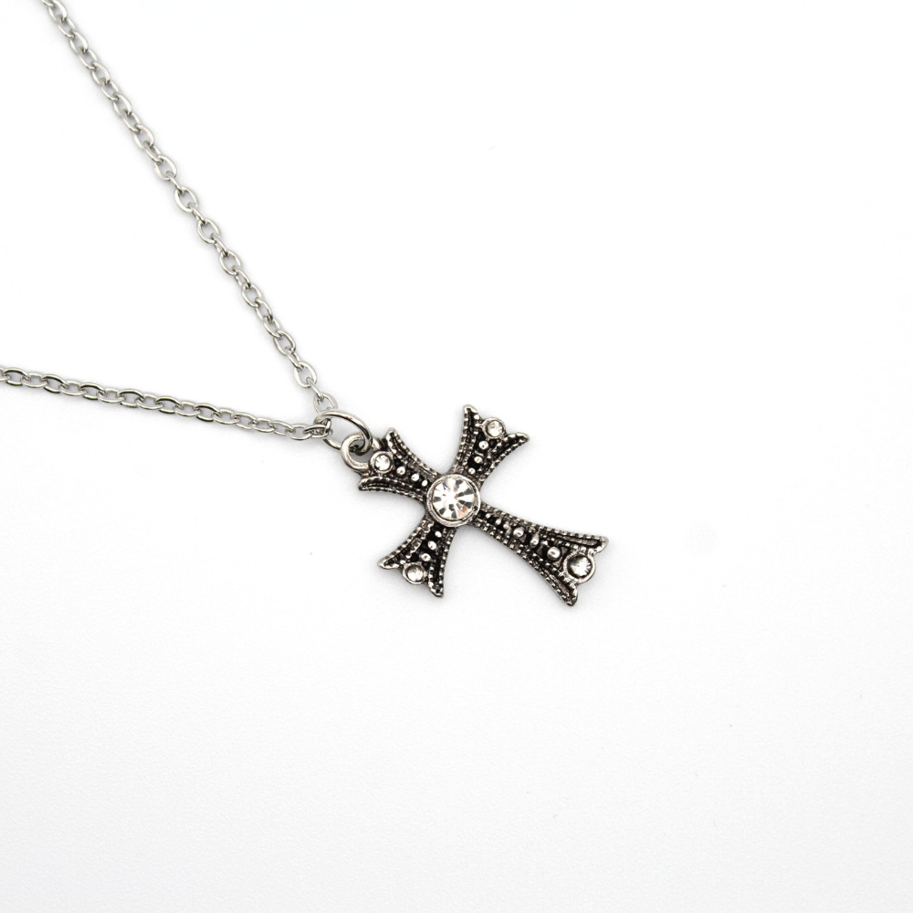 Rhinestone Cross Necklace (Silver)
