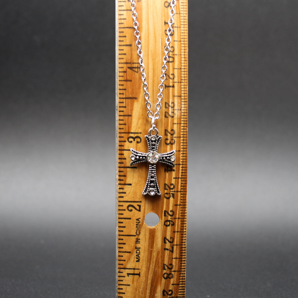Rhinestone Cross Necklace (Silver)