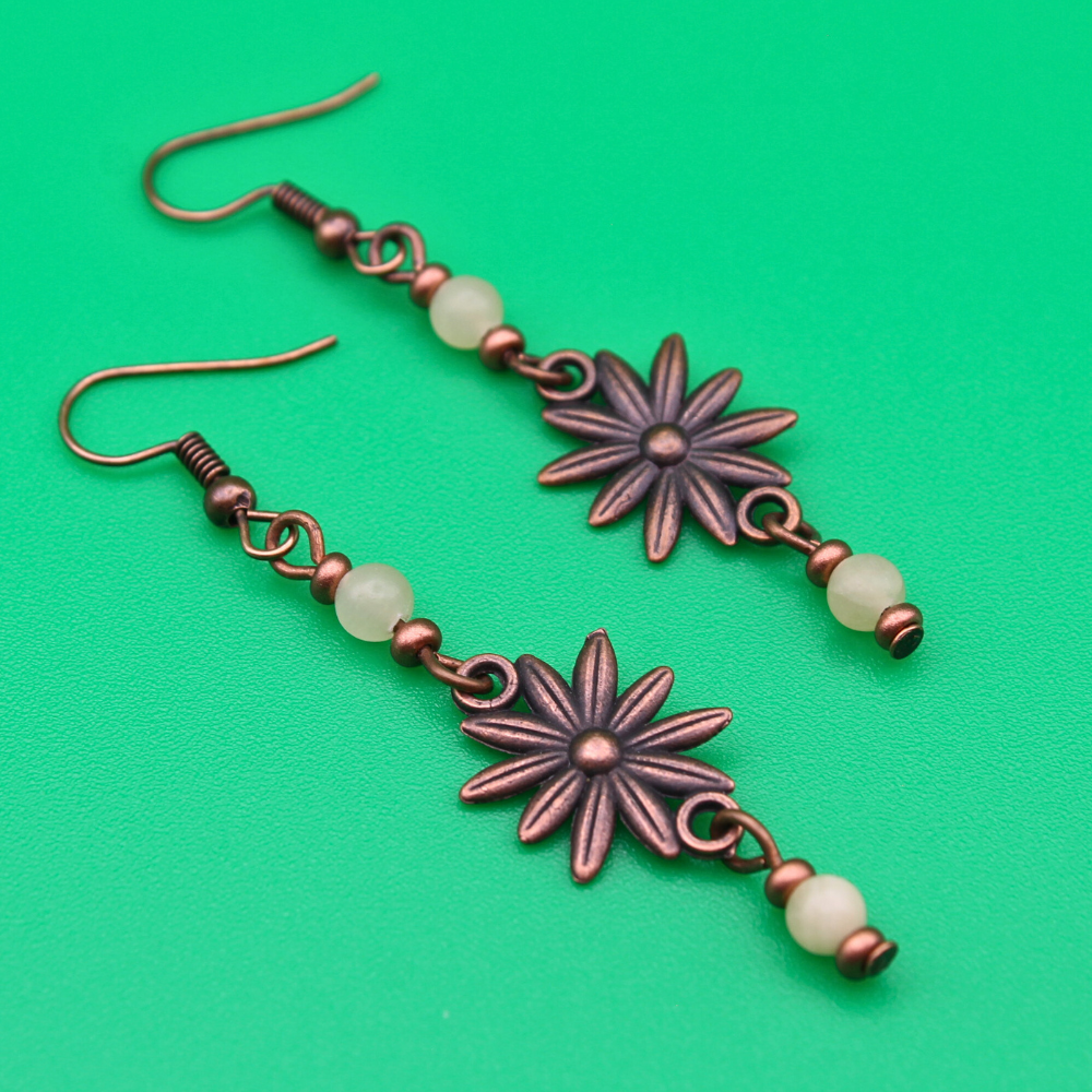 Daisy Charm Earrings with Yellow Aventurine