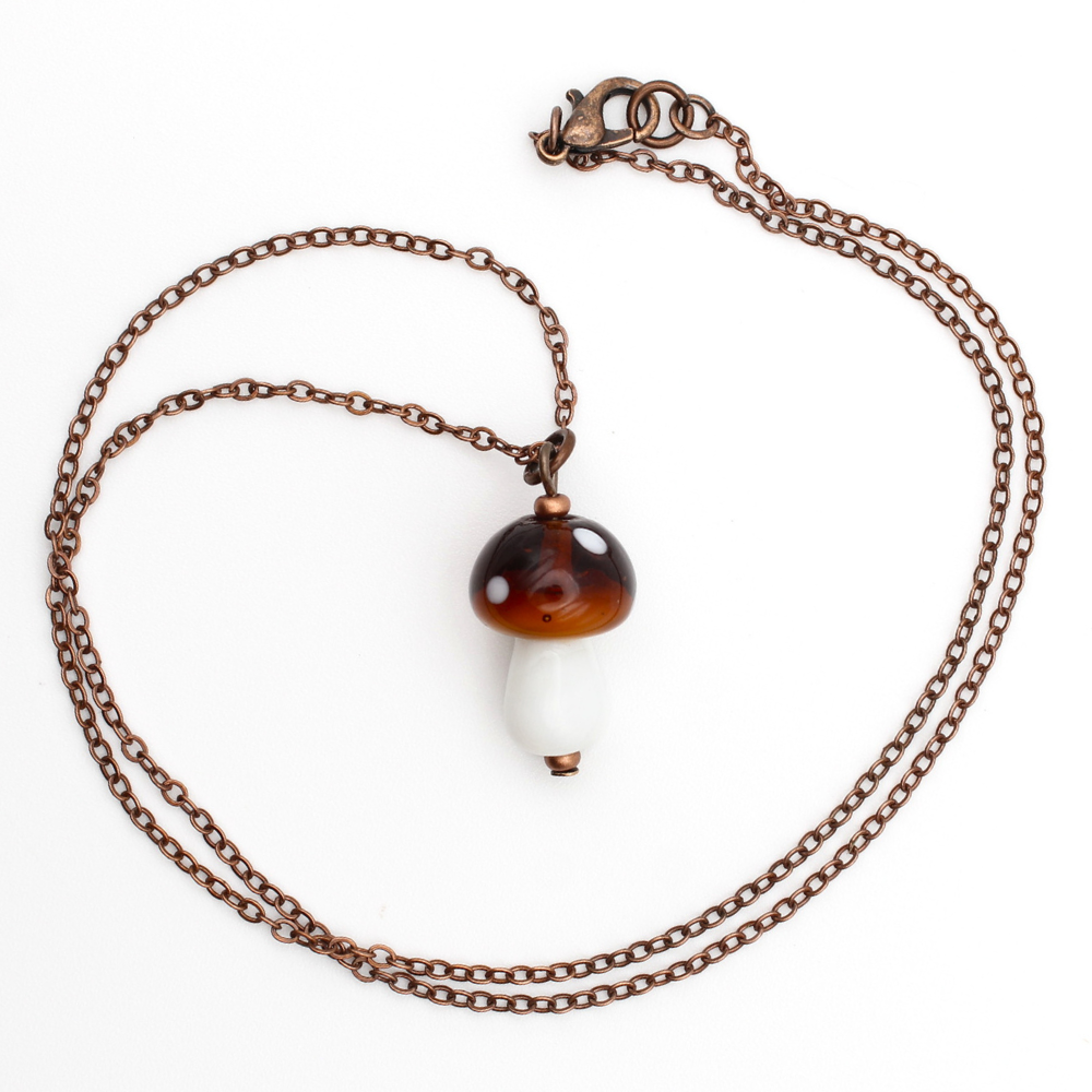 Glass Mushroom Necklace (Copper)