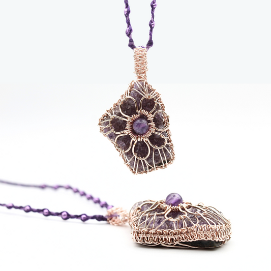 Amethyst Druzy Necklace with Flower Art