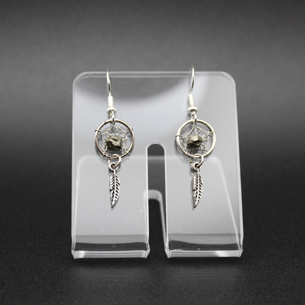 Dream Catcher Earrings with Pyrite (Silver)