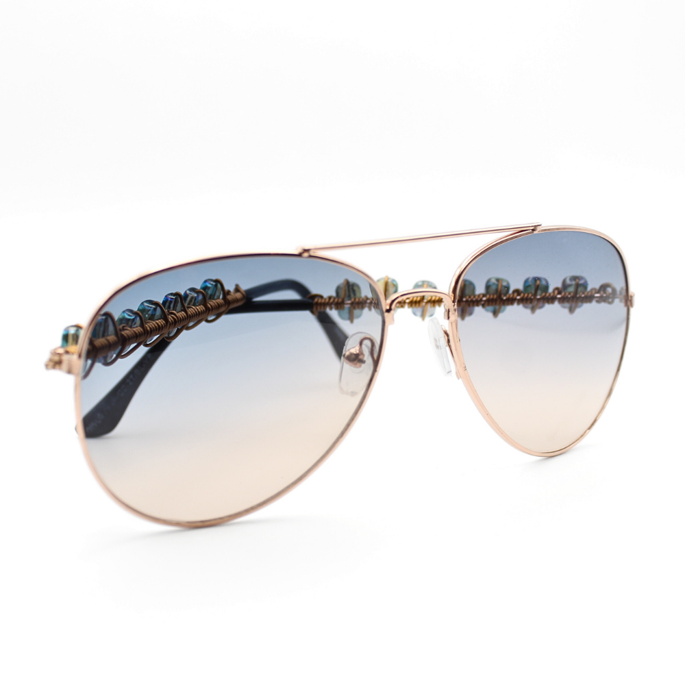 Blue Aviator Sunglasses with Glass Beads